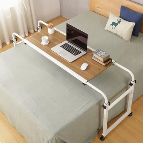 Betttisch mit Rollen, höhenverstellbar, Rolltisch für Laptop und Schreiben über Betttablett, Tisch, Bett, Beistelltisch (120 x 46 cm, Weiß)