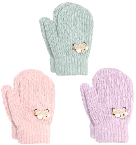 TAGVO 3 Pairs Toddler Stretchy Mittens for Boys Girls Age 2-5, kids Thermal Soft Layer Winter Magic Gloves, Windproof Full Finger Knit Cold Weather Gloves - Spring, Autumn and Winter