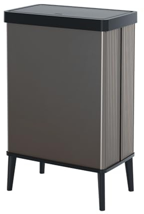 Curver Keter Verto - Cubo de basura de recogida selectiva, tapa a presión, doble compartimento, diseño elegante, reciclable, ideal para baño, salón u oficina, capacidad 54 litros, gris perla