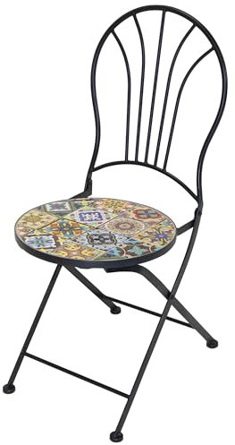 Annastore Bistrostuhl aus Metall mit Keramik-Mosaik-Fliesen, Sitzgruppe für Balkon, Balkonmöbel, Gartenmöbel