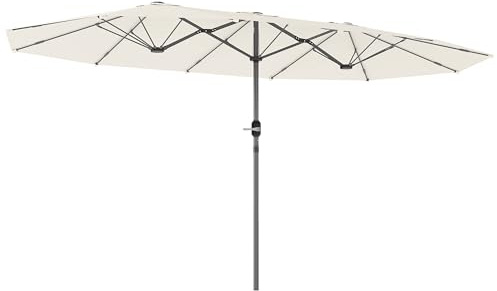 Outsunny Doppelsonnenschirm 436 x 260 cm, UV Schutz Stahl Sonnenschirm mit Handkurbel, oval Balkonschirm Strandschirm windfest stabil Marktschirm Kurbelschirm für Strand Balkon Garten, Beige