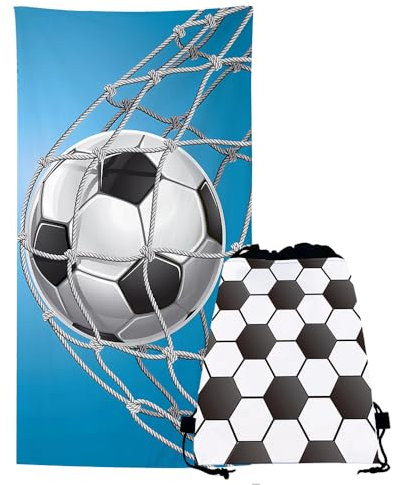 GVMJHYK Asciugamano Da Spiaggia Calcio, Asciugamano da Spiaggia Hawaiano, Calcio Telo Mare Asciugatura Rapida in Microfibra Stampata, Combinazione Tasca Calcio-2pcs