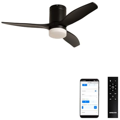 CREATE / WINDCALM S/Ventilador de techo ABS con luz negro con Wifi y mando / 40W, Silencioso, Ø112 cm, 6 velocidades, 3 temperaturas de luz, temporizador, función verano-invierno