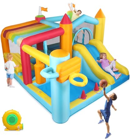 LEADZM Château Gonflable avec Piscine, Support de Boxe, pour Extérieure/Intérieure, 356x315x203cm