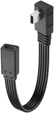 JSADZKJ Short Type C to Mini USB Flat Cable Charging & Sync Data Cord 90-Degree Mini 5-Pin Female to USB C Male Convert Adapter for Tablet,Laptop,Camcorder,Navigator-0.65ft (Right Angle)
