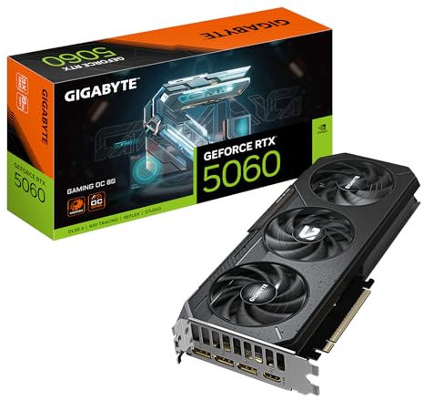 Gigabyte GeForce RTX 5060 Gaming OC 8G Carte Graphique - 8GB GDDR7, 128bit, PCI-E 5.0, 2595 MHz Fréquence du cœur, 3 x DisplayPort, 1 x HDMI, GV-N5060GAMING OC-8GD