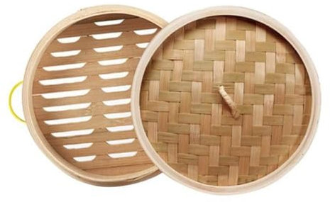 Chinese Dumplings Bamboo Steamer Cooker with Lid, Cooking Vegetables Buns Making Cookware Basket, Bamboo Steamer(25cm 1cage & 1cover)