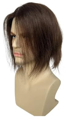 Parrucca uomo 9 Zoll langes Haar Herren-Toupet 6×8 Haarteile for Männer Virgin Human Hair Replacement System Topper Pieces for Männer Mono Net mit PU Around Parrucca(Brown)