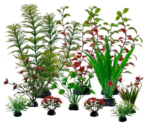 FENGQQKJ Aquarium Deko Aquarium Zubehör Aquariums Pflanzen Künstlich Wasserpflanzen Aquariums Miniteich Plastikpflanzen Fisch Tank Schildkröte Aquarien Dekorationen Grün Rot für Aquarien 11 Stück