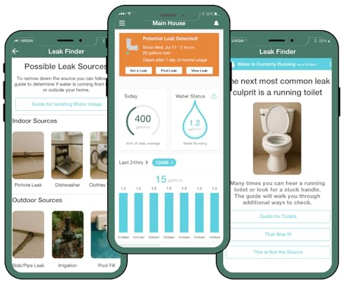 Flume 2X Smart Home Water Monitor and Leak Detector (Newest Model) – Real-Time Water Usage Tracking, Indoor/Outdoor Leak Alerts, Irrigation & Sprinkler Monitoring, Easy No-Plumbing Installation