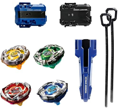 Burst Battling Toupie 4 Pieces Pack X Toupies 2 Wind X Lanceurs Détachable avec Démarreur et Poignée pour la Compétition à Collectionner, Jouet pour Garçons et Filles