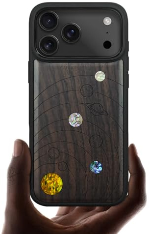 Carveit Magnetic Case for iPhone 17 Pro Max Case, Wood Artisan Engraved & Handmade Shell Inlaid, TPU Shockproof Cover, Compatible with MagSafe Wireless Chargers (Solar System-Blackwood)
