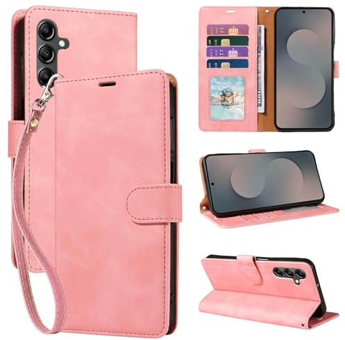 GOTOURED RFID Blocking for Samsung Galaxy S25 FE Case Wallet (Pink) | 4 Card Slots, Soft PU Leather, TPU Inner Shell, Wrist Strap, Kickstand, Magnetic Folio Flip Cover, Shockproof Protective