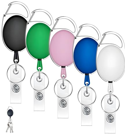 5pcs Llavero Retráctil, Mosquetón de Carrete Llavero Extensible Retractil con Cordón de Nylon Extensible Multiherramienta Mosquetón Carcasa ABS Colorida para Portatarjetas Identificación y Llaves