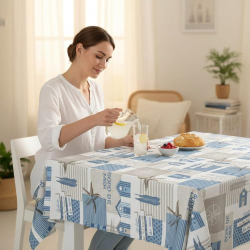 ECOMMERC3 | Tovaglia in tela cerata rettangolare dimensioni 240 x 140 cm - stile, durata e facile pulizia per il tuo tavolo - Tovaglia in tela cerata antimacchia e impermeabile - Starfish Blu