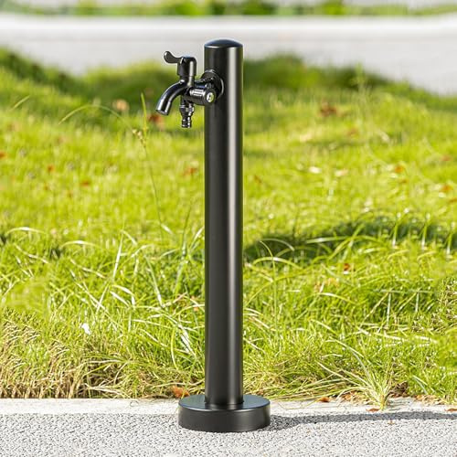 Fontaine de jardin d'extérieur avec robinet à double sortie, colonne d'eau verticale en acier inoxydable, résistante au gel pour une irrigation et un aménagement paysager faciles