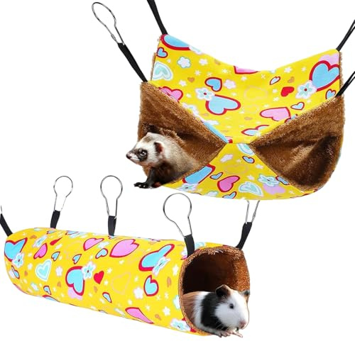 NEUSID 2 piezas Hamaca para cobayas, animales pequeños, túnel colgante, lavable, cama para cobayas, hámster, juguete, túnel, jaula de ratas, accesorios para hurones, ratas, loro, chinchilla