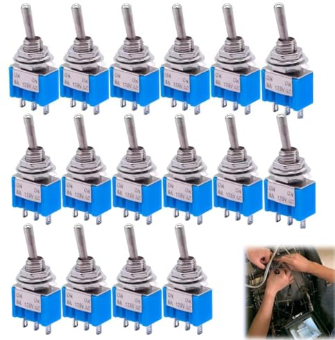 16 Stück Kippschalter 12v,Mini Kippschalter 3-Polig SPST, 2 Positionen(ON/OFF), 6A 125VAC 3A 250VAC, für Elektronik DIY, Auto Armaturenbrett & Haushaltsgeräte Installation