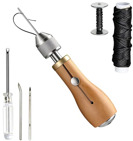 Juego de costura de piel, con agujas, hilo encerado, destornillador y accesorios, para reparaciones, principiantes, pasatiempos y bricolaje