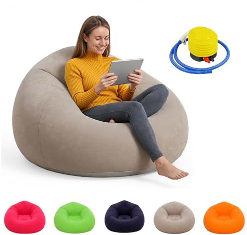 MeYuxg Aufblasbarer Sitzsack mit Einer Pumpe,Sessel Aufblasbar,Superweich Waschbar,Air Sofa Schlafzimmer Sitzsack,Tragbare Klappbare Camping Couch für Camping Garten Strand Innen-Außen(Kaffeebraun)