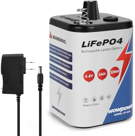 6 Volt 5Ah Lithium LiFePO4 Heavy Duty Lantern Battery, 2000 Cycles Rechargeable Lithium Iron Phosphate Battery for Lantern, Emergency Light, Deer Game Feeder