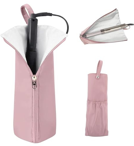 FOSDICK 2-In-1 Hitzeschutzmatte Glätteisen Tasche, Hitzebeständige Organizer Tasche, Tragbare Hair Straightener Reisetasche, Aufbewahrungstasche für Lockenstab, Haarglätter, Hair Curler (Rosa)