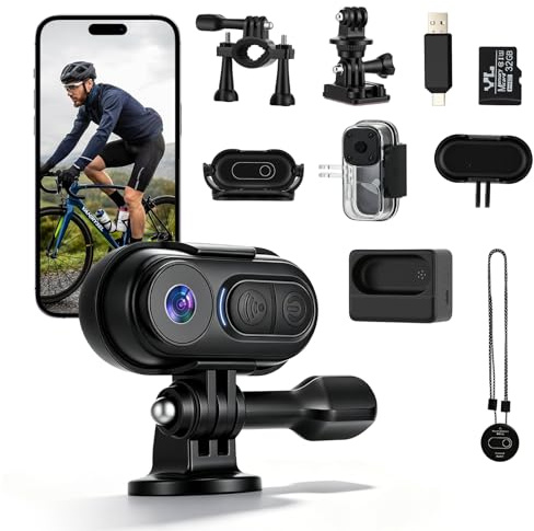 Mini Action Cam 4K, Telecamera Moto, Mini Action Body Cam, 125° Grandangolo, Impermeabile IPX7, Bodycam con Supporto Magnetico e Kit per Bici Casco, per Animali, Moto, Outdoor, Vlogging, POV