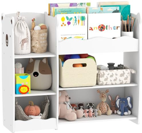 AIYAPLAY Kids Toy Storage Unit 3 Tier Bear Design Kids Bookshelf White | Toy Organiser, Open Shelves, Bedroom, Nursery, Playroom