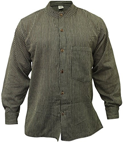 SHOPOHOLIC FASHION Herr randig hippie farfar skjorta, svart, L