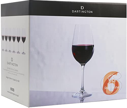 Dartington Crystal Six! Red Wine Glasses, Set of 6 | Elegant and Functional Glasses | 235mm | 450ml | Dishwasher Safe | Classy and Elegant Glassware