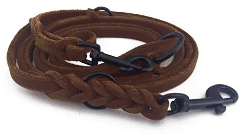 Fettleder Führleine 3-Fach verstellbare Lederleine geflochten für Hunde 96 Modelle zur Auswahl (3m x 15mm, braun, schwarz Matte Haken)