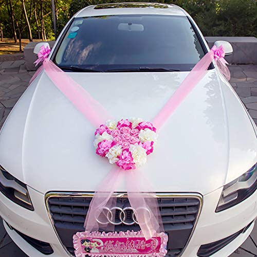 GLITZFAS Autoschmuck Autogesteck Hochzeit Brautauto Autogirlande Braut Paar Rose Deko Dekoration Autoschmuck Hochzeit Car Auto Wedding Deko (Rosa)