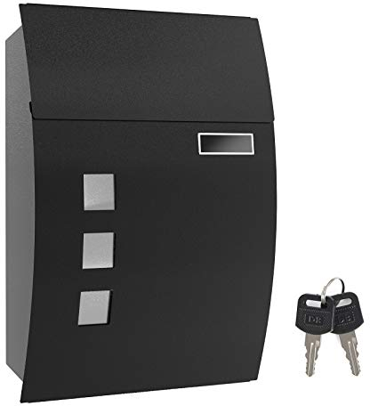 SONGMICS Mailbox, Wall-Mounted Lockable Post Letter Box with Viewing Windows, Nameplate, and Keys, Easy to Install, Black GMB30BK
