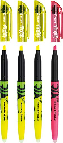 PILOT FriXion Light, radierbarer Textmarker (Office Set) 3x neon gelb + 1x neon pink