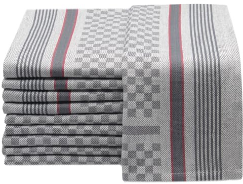 ZOLLNER set di 10 strofinacci, 45x90 cm, cotone, a quadri bianch e antracite
