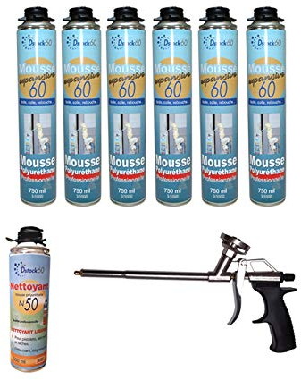 DSTOCK60 6 x 750 ml Bauschaum/Montageschaum + 1 Sprühpistole + 1 Reiniger - Isolierung, Kleber, Abdichtung - für den Innen- und Außenbereich