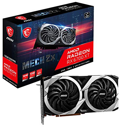 MSI Gaming Radeon RX 6700 XT 192-bit 12GB GDDR6 DP/HDMI Dual Torx 3.0 Fans FreeSync DirectX 12 VR Ready Graphics Card (RX 6700 XT MECH 2X 12G)