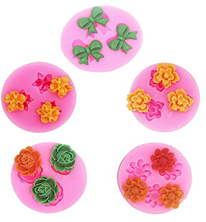 Mini-Blumen Silikon Fondantform Kuchenform Schokolade Backen Zuckerhandwerk Dekorieren Werkzeuge (5 Stück)