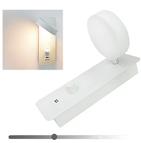 JZCDR Wand Lampe Helligkeit Dimmbare Wandlampe Mit Schalter Leselampe Bett Wandleuchte LED Innen Moderne Wandbeleuchtung Schwenkbar USB-Anschluss Hotel Schlafzimmer Kinderzimmer Wohnzimmer Weiß