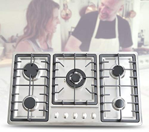 5 fuegos de gas, placa de cocina de gas integrada, quemador de acero inoxidable, cocina de gas natural, autosuficiente, wok de gas natural, quemador de gas natural incorporado, fogón de gas LPG NG,