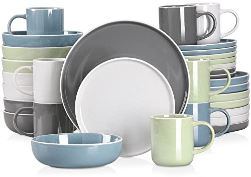 vancasso SESAM Serie Steingut Geschirrset für 8 Personen, 32 teiliges Kombiservice – Tafelservice mit Speisetellern, Desserttellern, Müslischalen und Kaffeetassen, skandinavisches Design