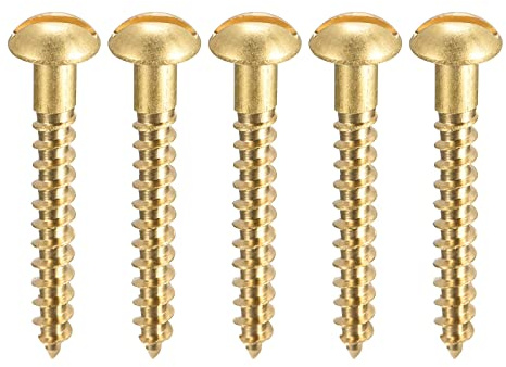 sourcing map 50 Stück Schlitz Rundkopf Holzschrauben M4 x 30 mm Messing Blechschraube Halbrundkopf Linsenkopfschrauben