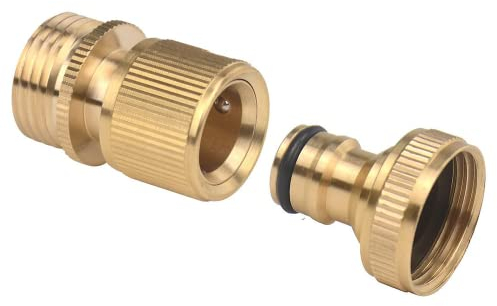 Garden Hose Connector, 3/4 Internal Thread Faucet Connector, and 3/4 External Thread Brass Connector, Garden Hose Connection Kit - External Thread and Internal Thread (1 Pair)