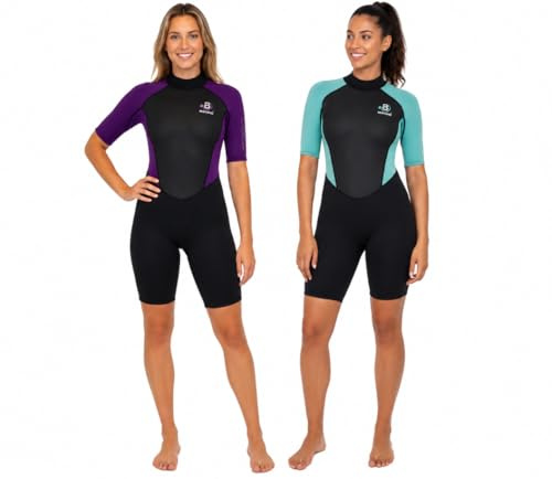 Shorty Womens Wetsuit 3mm Neoprene Ladies Swim suit, back zip, perfect for Scuba Diving, snorkelling Summer wild swimming stand up paddleboarding (UK14, Teal)