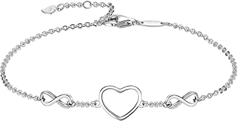 Epoch World 925 Sterling Silber Armband Infinity Silber Armbänder Unendlichkeit Herz Armband Verstellbarer Charm Armkettchen Unendlichkeitszeichen für Damen Frauen Mädchen