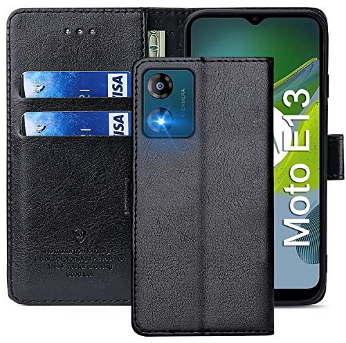 FMPCUON Funda para Motorola Moto E13,Funda Libro Motorola Moto E13 Funda con Tapa,Cuero Carcasa Magnético Funda Cartera Móvil para Motorola Moto E13, Negro