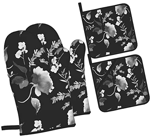 Guanti Da Forno E Presine Da Cucina Set Primavera Inizio Carboncino Bianco E Nero Professionale Presine Da Cucina Antiscivolo Guanti Da Forno Per Cucinare Microonde Cucina