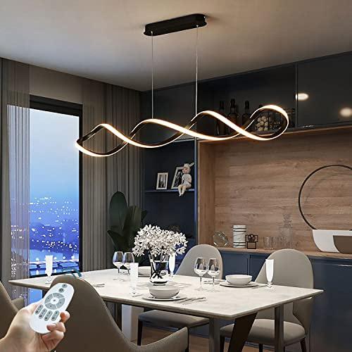 Lampada A Sospensione Tavolo Da Pranzo LED Sala Pranzo Metalli Creativi Lampadario Con Telecomando Dimmable Ristorante Luce Pendenti Altezza Regolabile Per Soggiorno Cucina Lampadario ( Color : Nero ,