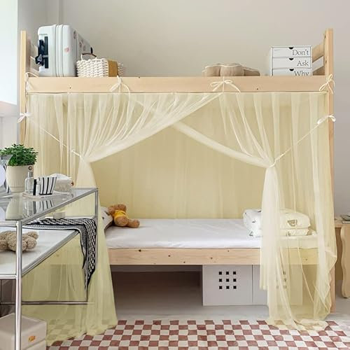 DHOREE Estate fondo a castello maglia zanzariera sotto letto baldacchino letto tenda per studente letto singolo post baldacchino letto per bambini adolescenti antipolvere tende letto a soppalco