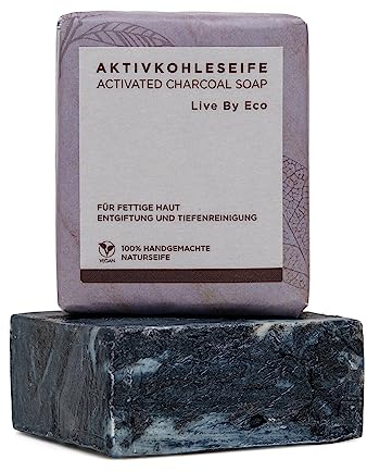 Live By Eco - Sapone nero con carbone attivo, per pelli grasse, disintossicazione e pulizia profonda, vegano, sostenibile, fatto a mano, come un gel doccia solido - 100 g